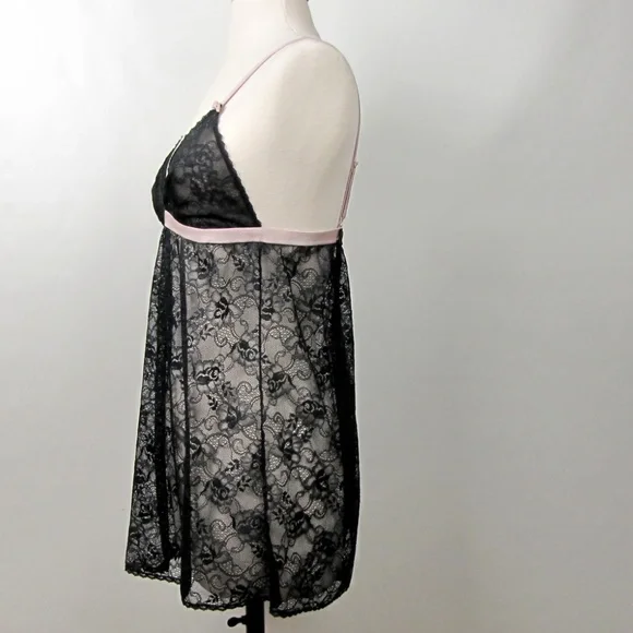 Gilligan Black Lace with Pink Trim Teddy Cami M - Picture 2 of 8
